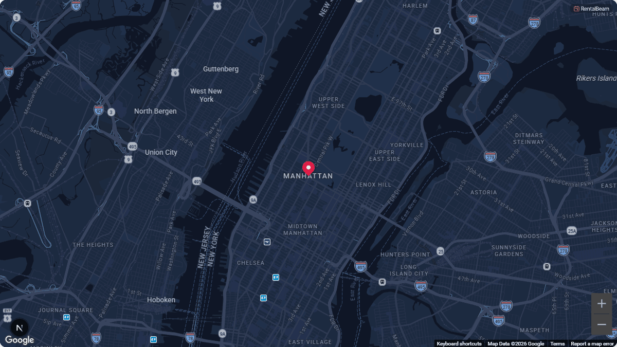 Midnight map theme: a rental location pin on a dark map