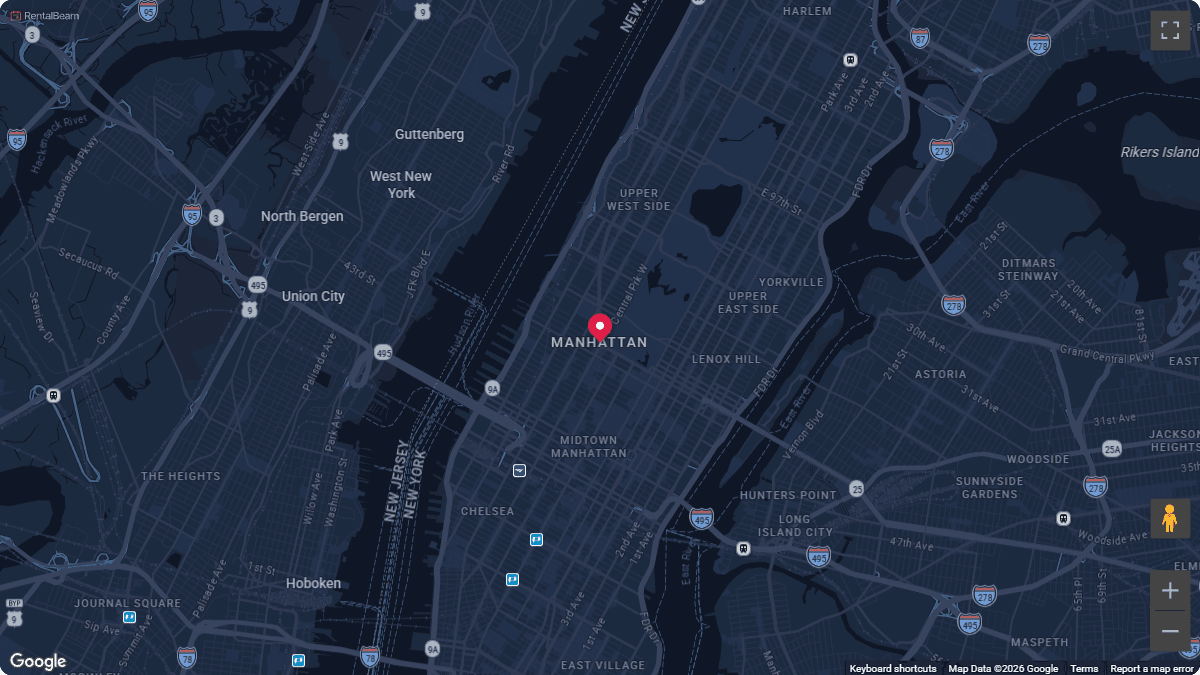 Midnight map theme: a rental location pin on a dark map