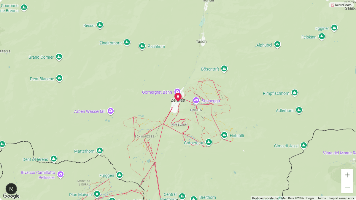 Terrain map theme: a rental location pin on a light map