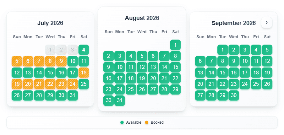 RentalBeam availability calendar preview on a website