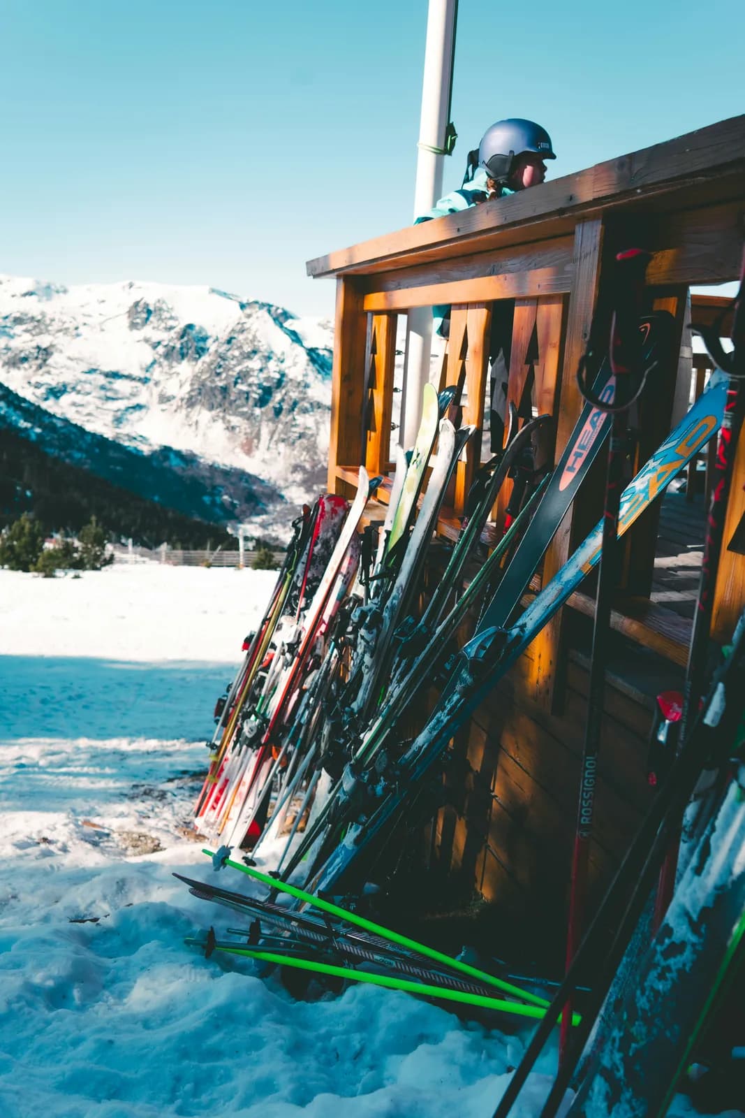 A ski chalet in a snowy mountain setting